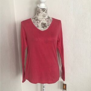 Sonoma pink red V neck long sleeve T-Shirt Tee Top soft cotton Petite Small NEW